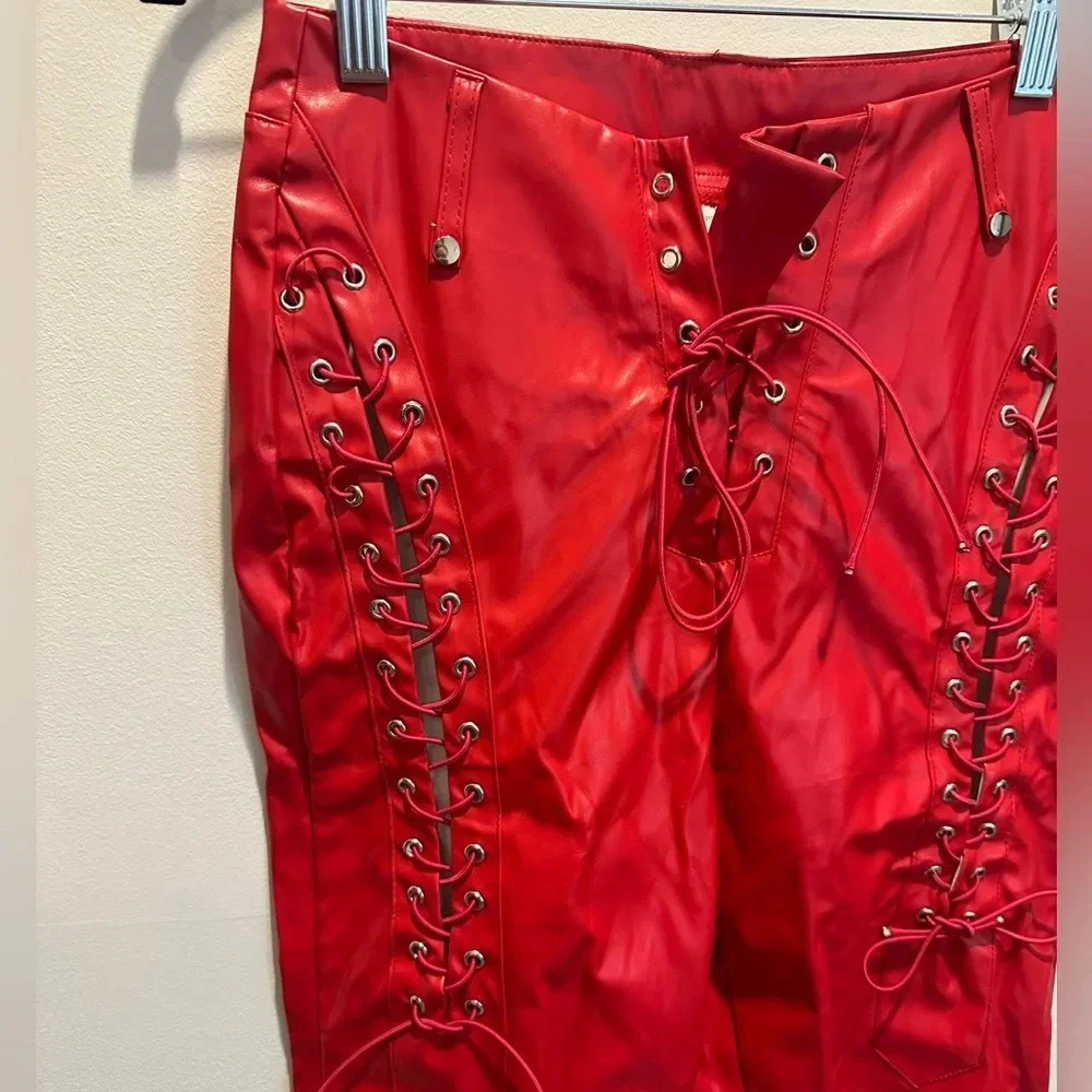 Source Unknown Red Lace-Up Pants - image 2